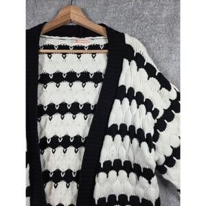 Kirundo Black White Chunky Knit Open Front Cardigan‎ Oversized Sweater S